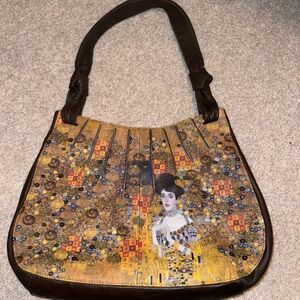 Leather Brown Shoulder Bag with Artistic Design
